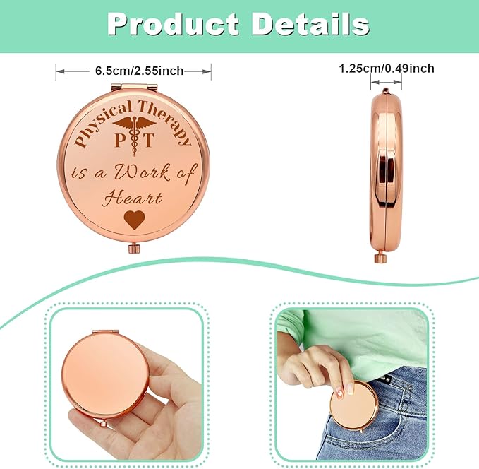 Mwphuy Physical Therapist Gifts Physical Therapy Student Gifts Compact Makeup Mirror for PT Doctor Occupational Therapist Appreciation Presents PT Thank You Folding Makeup Mirror Birthday Retirement