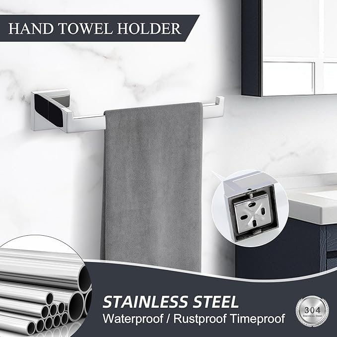 TURS Bathroom Accessories 4-Pieces Bathroom Hardware Set Polished Chrome Towel Bar Set Stainless Steel Towel Holder Set