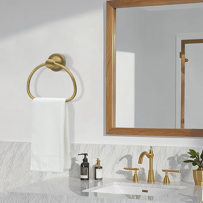 Brass Bathroom Hand Towel Holder, Antique Brass Towel Ring Holder, Wall Mounted Towel Rack Hanger Home Half Round Bathroom Hardware Accessory Modern