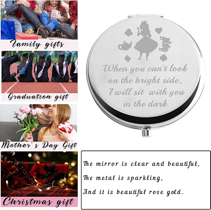 AKTAP Fairy Tale Gifts Princess Fans Compact Mirror I Will Sit with You in The Dark Makeup Mirror for Women