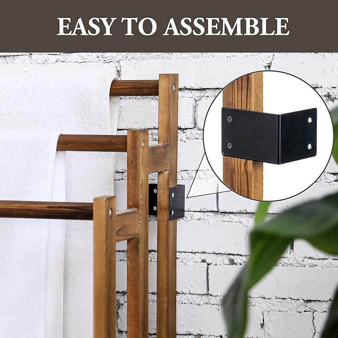 MyGift Free Standing Towel Rack, Wooden 3-Tier Quilt Rack, Bath Towel Drying Stand, Blanket Holder with Bottom Storage Shelf, for Bathroom, Living Room, Rustic Dark Brown