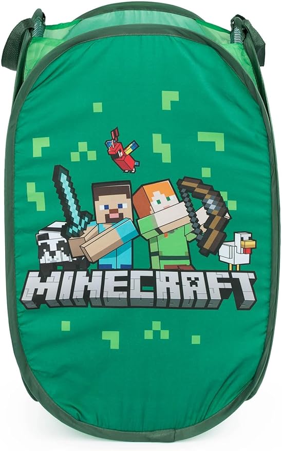 Jay Franco Minecraft Pop Up Laundry Hamper for Boys - Foldable Mesh Dirty Clothes Basket with Durable Handles, Kids Toy Storage Bin for Bedroom, 22" x 14"