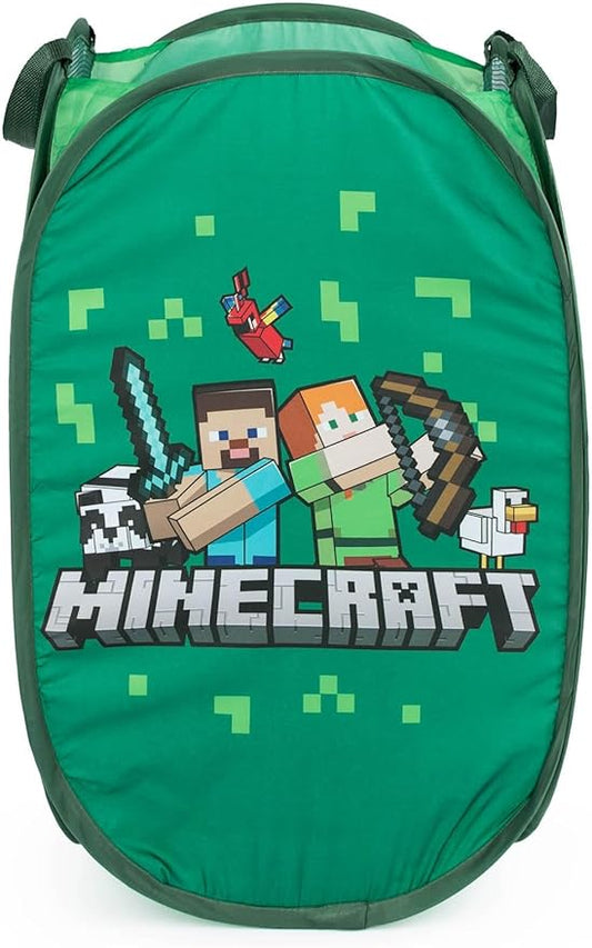 Jay Franco Minecraft Pop Up Laundry Hamper for Boys - Foldable Mesh Dirty Clothes Basket with Durable Handles, Kids Toy Storage Bin for Bedroom, 22" x 14"