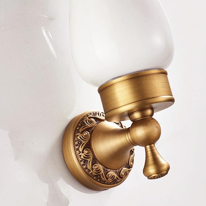 Wall Mounted Bathroom Tooth Brushed Cup Holder, Antique Brass Pattern Carving,Brushed Bronze