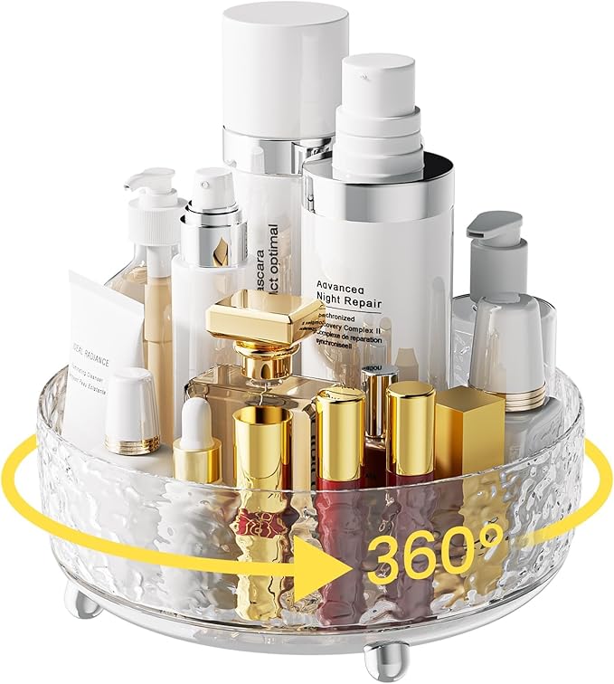 A-LuGei 【Crystal Design 𝟵" Perfume Organizer,【360° Rotating】 Vanity Organizer, Bathroom Organizers and Storage, Makeup Organizer for Skincare Cosmetic Lazy Susan Dresser Decor【Water Ripple】