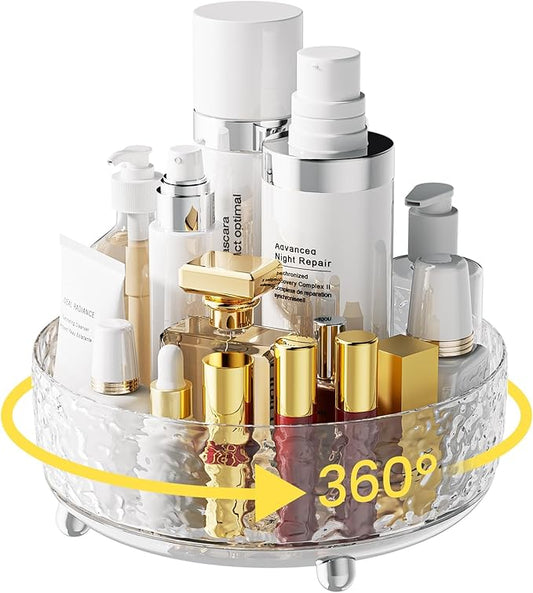 A-LuGei 【Crystal Design 𝟵" Perfume Organizer,【360° Rotating】 Vanity Organizer, Bathroom Organizers and Storage, Makeup Organizer for Skincare Cosmetic Lazy Susan Dresser Decor【Water Ripple】