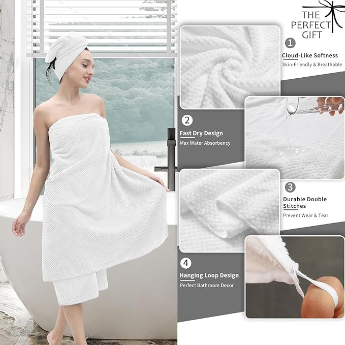 Extra Large Bath Towel Set of 4 (35"x70"),Oversized Bath Sheet Super Soft Highly Absorbent Jumbo Bathroom Towel Set Microfibers Quick Dry Shower Towel for Hotel,Bathroom,Guest,Spa,Gym (White)