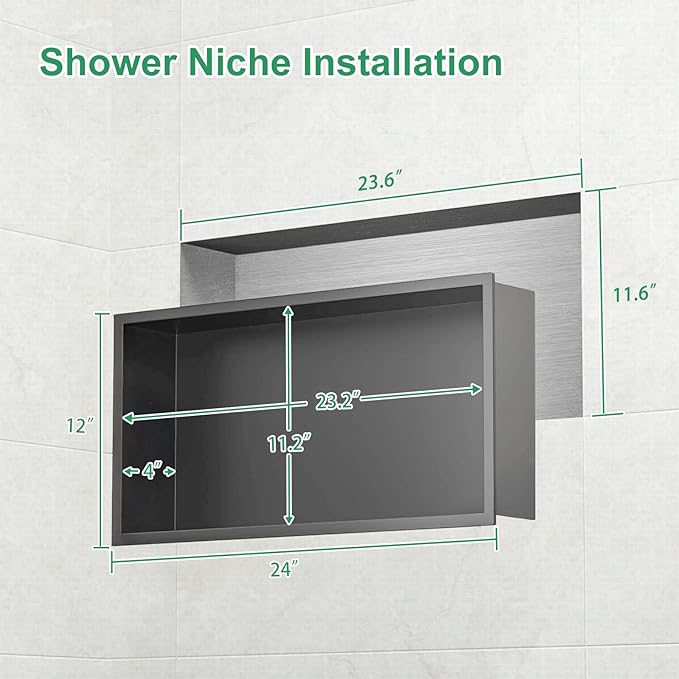 SaniteModar Shower Niche, Stainless Steel Shower Niche No Tile Needed, Recessed for Bathroom Storage (Gray, 12x24)
