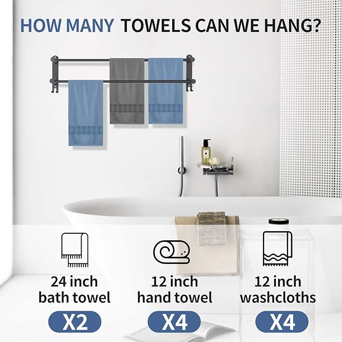 Double Towel Bar???adjustable16-28IN Matte Black Towel Racks for Bathroom, Stainless Steel Towel Holder,Suitable for Bathrooms and Kitchens