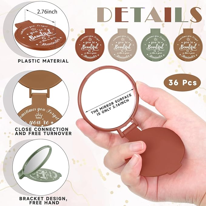 36 Pcs 2.76 Inch Inspirational Compact Mirror Bulk Women Small Gifts Graduation Party Favors Purse Mirror Pocket Mini Stuffer Items for Adult Coworker Cheerleader Employee (Morandi Color)