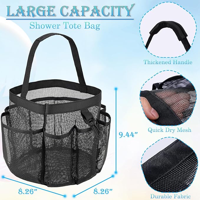 Mesh Shower Caddy Portable for College Dorm Room Essentials, 8-Pocket Large Capacity Shower Tote Toiletry Bag Basket, Quick Dry Hanging Organizer for Bathroom, Gym, Camp, Travel, Cruise, Beach