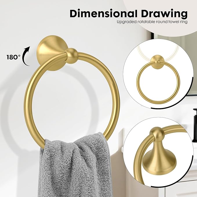 4 Piece Antique Bathroom Hardware Accessories Set Brushed Gold,24 Inch Towel Bar Set,Towel Rack Set,Bathroom Towel Holder Set