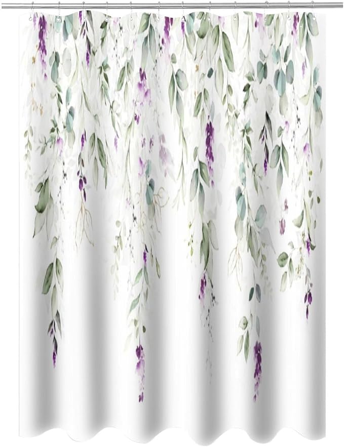 Purple Floral Shower Curtain Watercolor Flowers Modern Minimalist Wildflower Bathroom Decor Fabric Curtains with Hooks 72x84 Inches(183x214cm), Style-10