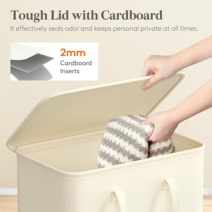 Lifewit 75L Slim Small Laundry Hamper, Laundry Basket with Lid, Dirty Collapsible Clothes Storage with Easy Carry Extended Handles, Tall Hampers for Bedroom Laundry Room, White, 1 Pack