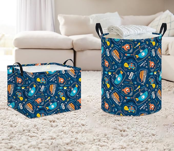 NTAOHAMPER Laundry Hamper,Laundry Basket, Nursery Hamper,Waterproof Storage Bin,Clothes Organizer Basket,Room Decor(Line Ocean)
