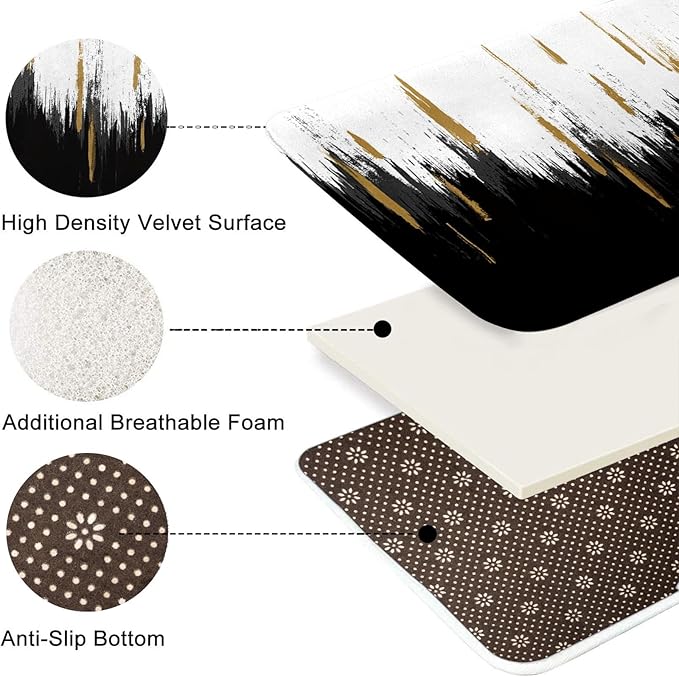 Black Gold White Shower Curtain Set with Toilet Lid Cover and Non-Slip Rugs for Bathroom, Modern Oil Painting Abstract 4 Pcs Shower Curtain, Bathroom Set with 12 Hooks
