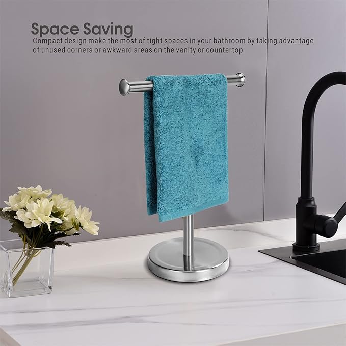 Songtec Hand Towel Holder Stand for Bathroom Vanity Countertops, Fingertip Towel Rack, T-Shape Holder, Accessories Jewelry Stand - Brushed Nickle