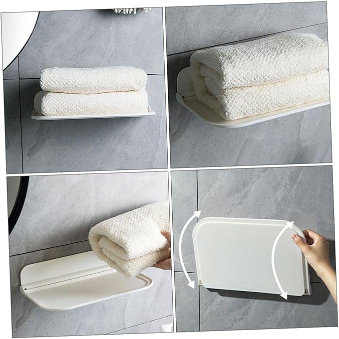 Zerodeko 2Pcs Foldable Wall Mounted Storage Shelves for Bathroom Compact Adhesive Rack for Soap Towels and Toiletries Space Saving Floating Shelves for Neat Organization