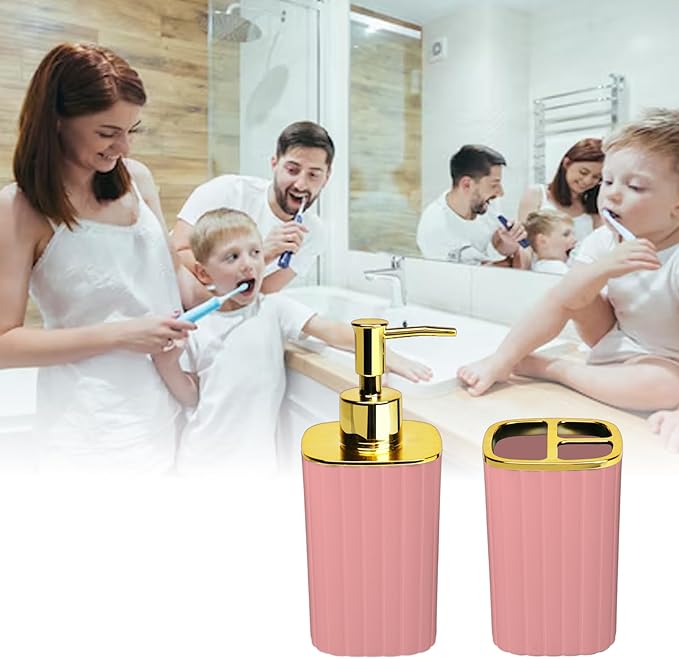 2Pack Bathroom Accessories Set, Pink Bathroom Set. Bathroom Toothbrush Holder Set, Includes Dispenser and Toothbrush Holder. Bohemian Bathroom Accessories