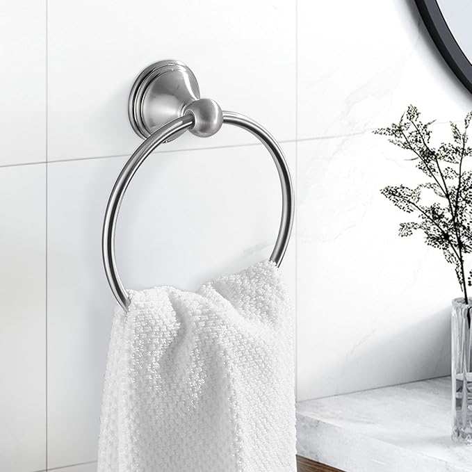 sagetta Bathroom Hand Towel Holder Towel Ring 5.55-Inch Bath Towel Ring Diameter Wall Mount Brushed Nickel