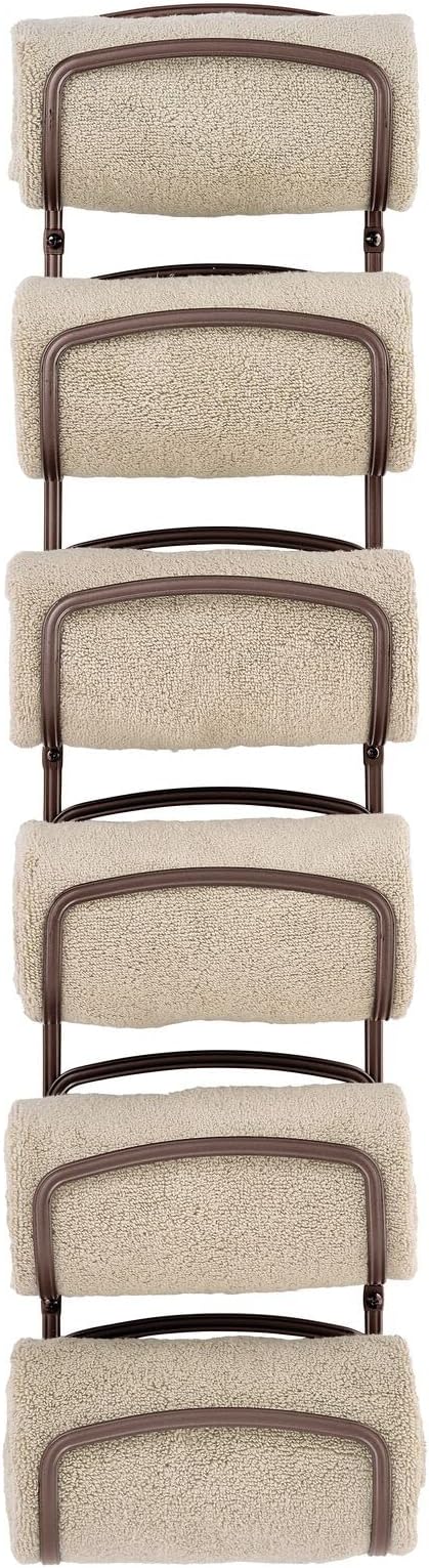 mDesign Metal Towel Shelves – Towel Rack for The Bathroom with 6 Compartments – Practical Bathroom Accessories for Both Large and Small Towels – Bronze