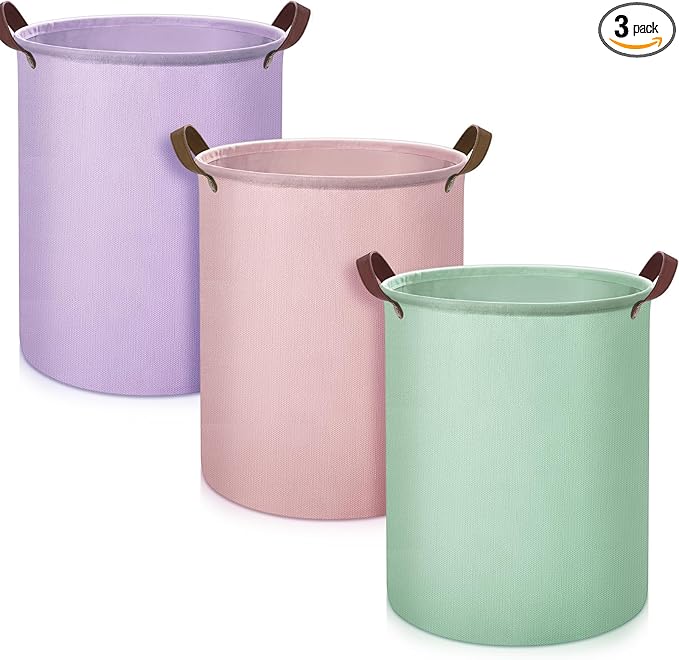 Patelai 3 Pieces Large Laundry Hamper Collapsible Organizer Storage Bin Waterproof Foldable Dirty Clothes Laundry Basket for Home Bathroom (Morandi,20 x 16 Inch)