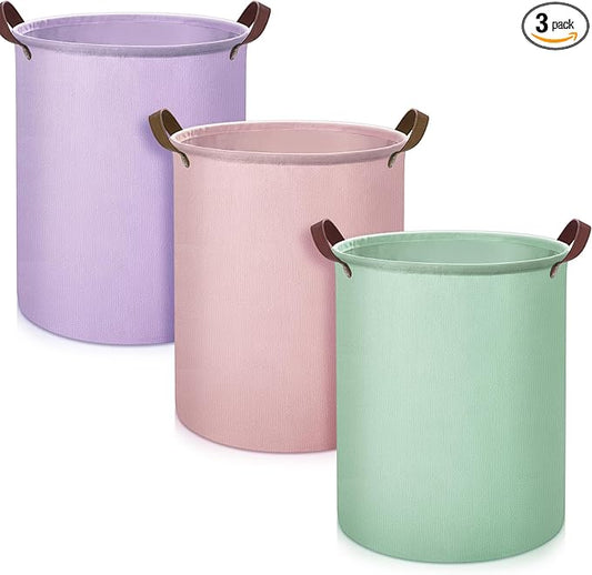 Patelai 3 Pieces Large Laundry Hamper Collapsible Organizer Storage Bin Waterproof Foldable Dirty Clothes Laundry Basket for Home Bathroom (Morandi,20 x 16 Inch)