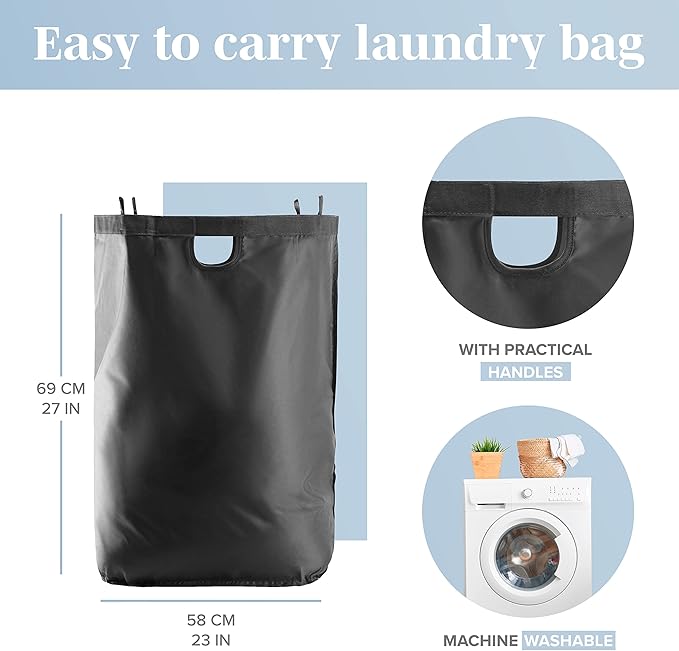 LONBET Laundry Basket with Lid, Made from Breathable Fabric | Aesthetic Clothes Hampers for Laundry with Side Handles & Sturdy Bamboo Frame (26 Gallons - Single, Black)