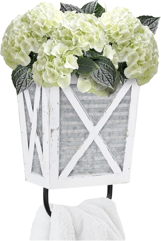 Autumn Alley Farmhouse Decor Rustic Hand Towel Holder - Farmhouse Towel For Bathroom Wall, For Kitchen Wall With Wooden Storage Add Charm to Your Rustic Bathroom Hand Towel Rack and Shelf Decor, White