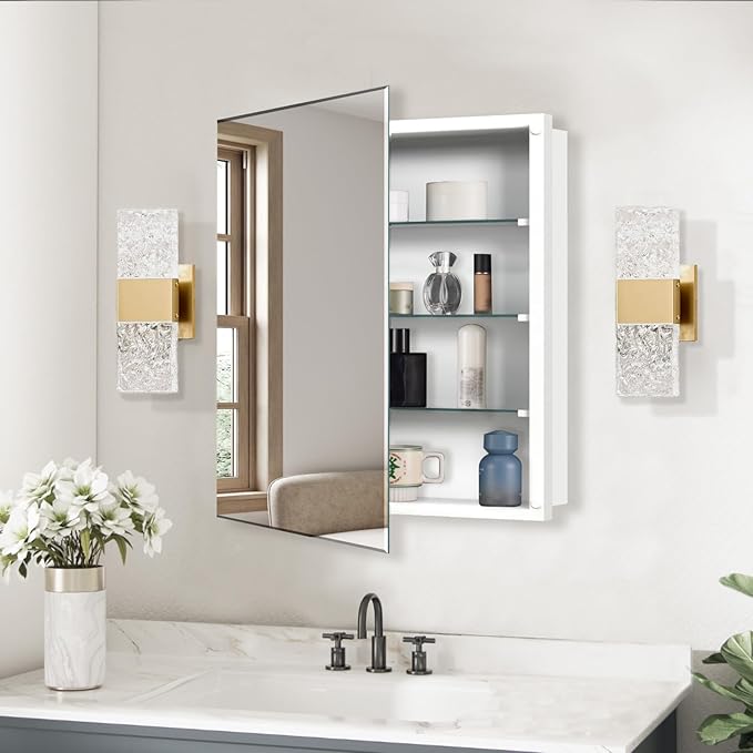 Bathroom Medicine Cabinet with 20x20 in Square Beveled Frameless Mirror,Wall Mounted Mirror Cabinet for Bathroom Toilet Kitchen,Recess or Surface Mount,Already Assembly