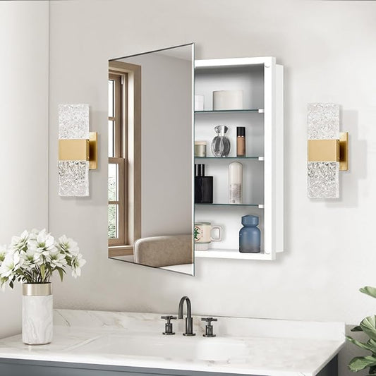 Bathroom Medicine Cabinet with 28x28 in Square Beveled Frameless Mirror,Wall Mounted Mirror Cabinet for Bathroom Toilet Kitchen,Recess or Surface Mount