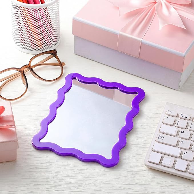 Leinuosen 1 Pcs Scalloped Magnetic Locker Mirror Small Real Glass Makeup Mirror with Magnetic Backing Cute Locker Decorations for Office Cabinet Lockers Accessories (5 x 7 Inch,Dark Purple)