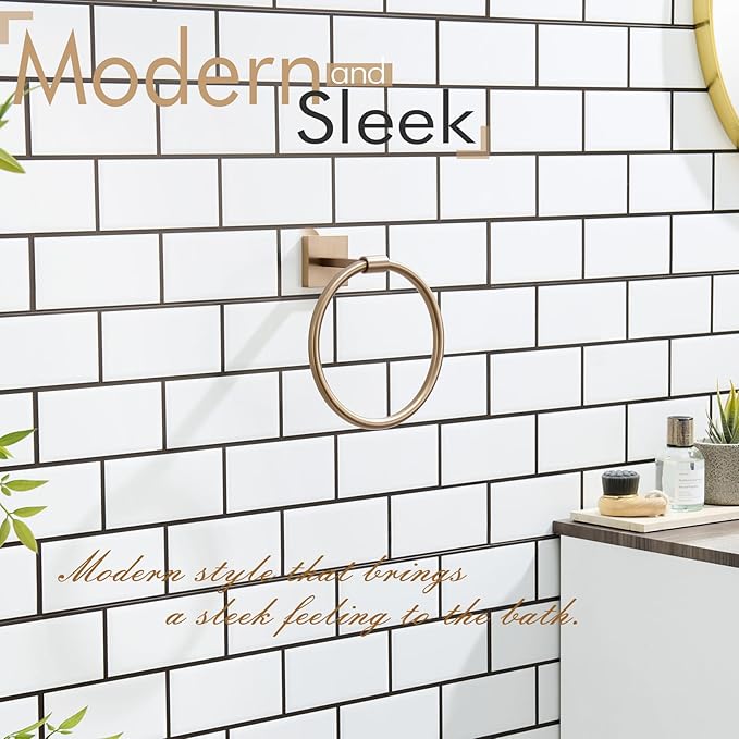 KOKOSIRI Hand Towel Holder Wall Mounted Towel Ring Bathroom Accessories Shower Towel Hanger Rack Stainless Steel Champagne Bronze, B3010CPG