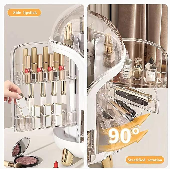 Dustproof Cosmetic Storage Box, Cosmetics Skincare Jewelry Lipstick Organizer, Multi-Function Make Up Case, Cosmetics Storage Box, Makeup Organizer with Lid (White)
