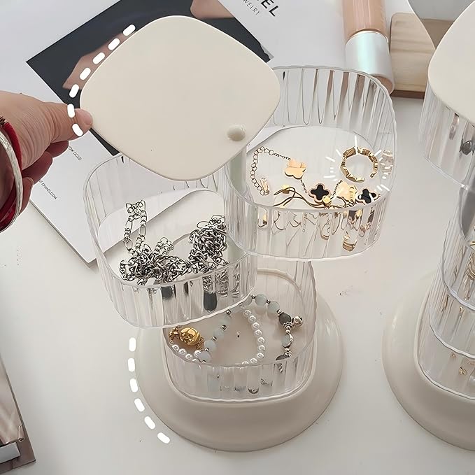 Hair Accessory Organizer, 3-Layer Rotating Clear Hair Tie Organizer for Hair Clips, Headbands, Hair Ties, Earring, Necklace, Ring, Jewelry Boxes & Organizers for Girls & Women (3-Layer???White)