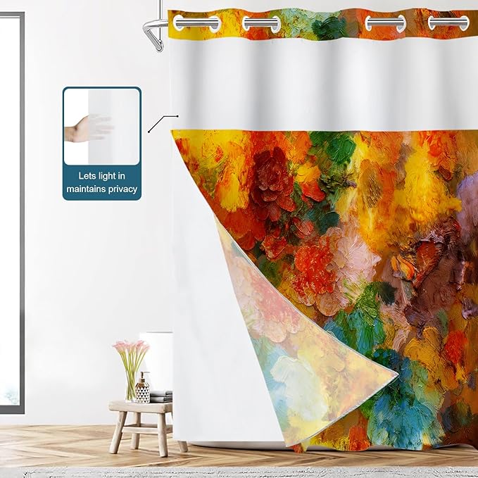 Shrahala Colorful Abstract Paint No Hooks Shower Curtain with Snap in Liner Set, Multicolor Modern Artist Bathroom Décor Polyester Fiber Waterproof for Stall Bathtubs 54 X 80 in