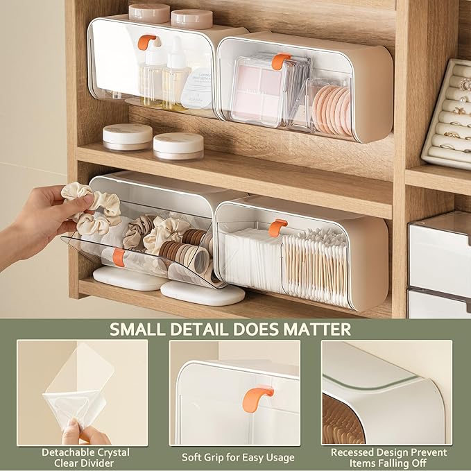 SUNFICON Wall Mounted Cotton Pads Holder Organizer Cotton Swab Balls Holder Q-tip Dispenser Qtip Storage Canister Cosmetic Pads Container Flossers Box Case
