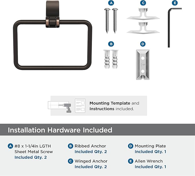 Amerock BH36052 Davenport 5-1/4" Wall Mounted Towel Ring - Oil Rubbed Bronze