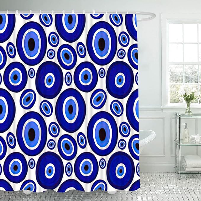 4 Piece Endless Summer Shower Curtain Waterproof Magic Summer Evil Eye Bathroom Sets with Non-Slip Rugs, Toilet Lid Cover and Bath Mat with Standard Size