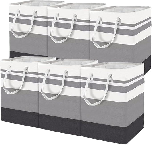 6 Pack Laundry Hamper Freestanding, Large Laundry Basket, 75 L Collapsible Tall Clothes Hamper with Easy Carry Handles for Clothes, Towels in the Family and Dorm, Gradient Grey