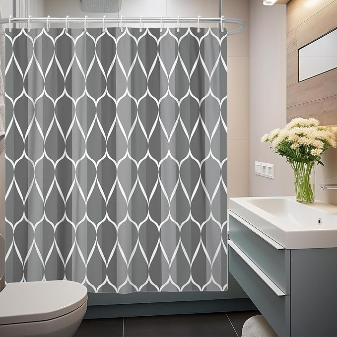Gray Modern Bathroom Shower Curtain - Waterproof Fabric, Machine Washable - 72 x 72 Inches