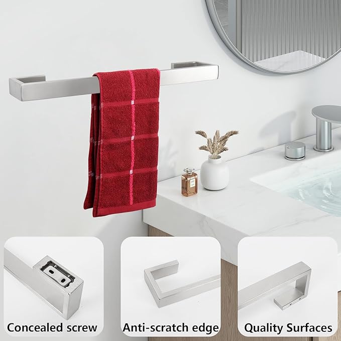 TocTen 7 Pcs Bathroom Hardware Set, Thicken Stainless Steel Towel Bar Set-Includes 2Bath Towel racks+Towel Holder+Toilet Paper Holder+3 Robe Towel Hooks, Wall Mounted Bathroom Accessories Kit(Brushed)