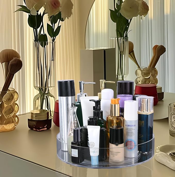 Makeup Organizer Countertop, Makeup Organization for Vanity，360°Rotating Makeup Organizer, Perfume Organizer, Skincare Organizers, Bathroom Counter Organizer, 11 inch Acrylic Clear Rotating Organizer