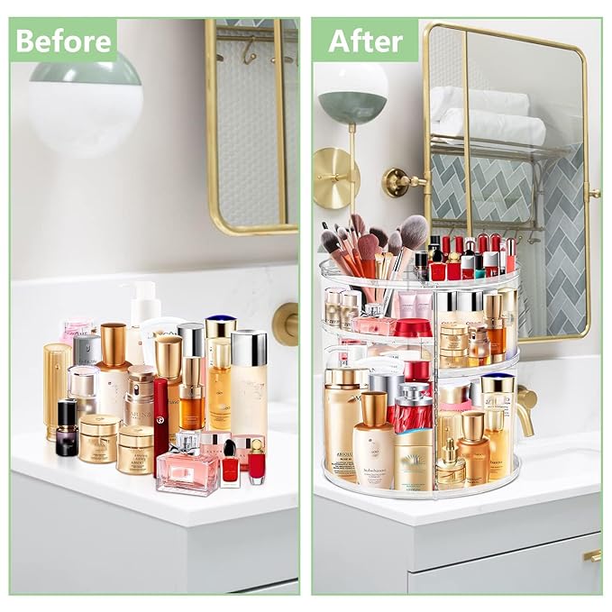 360 Acrylic Rotation Makeup Organizer, Large Capacity, Easy Access, Sturdy, Multi-functional, Great Gift Idea