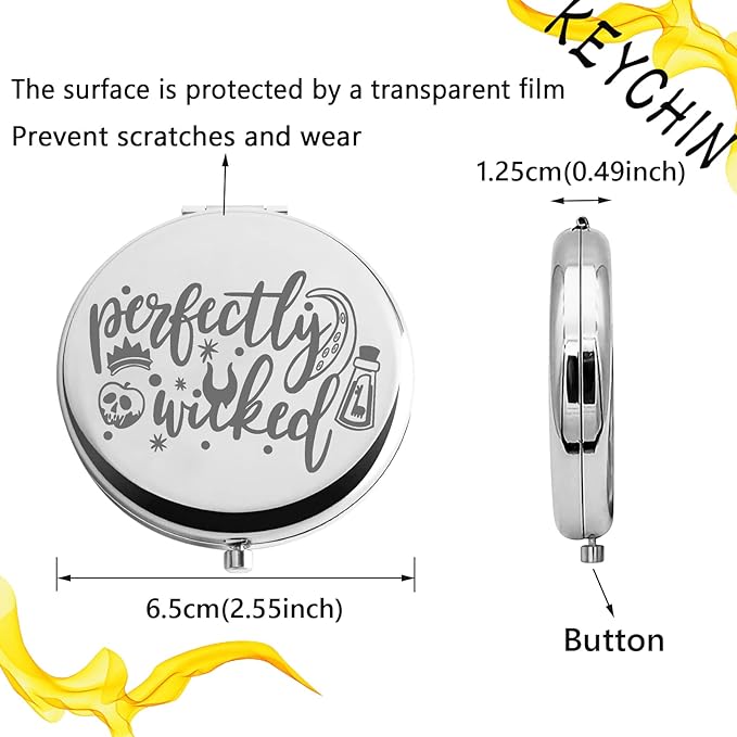 KEYCHIN Villains Movie Pocket Mirror Evil Queen Fans Gifts Perfectly Wicked Halloween Compact Mirror for Women Girl Teenagers (Perfectly Wicked Mirror-S)