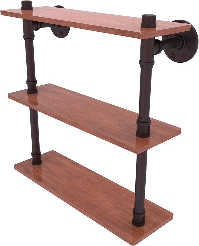 Allied Brass P-490-16-TWS-ABZ Pipeline Collection 16 Inch Ironwood Triple Shelf, Antique Bronze