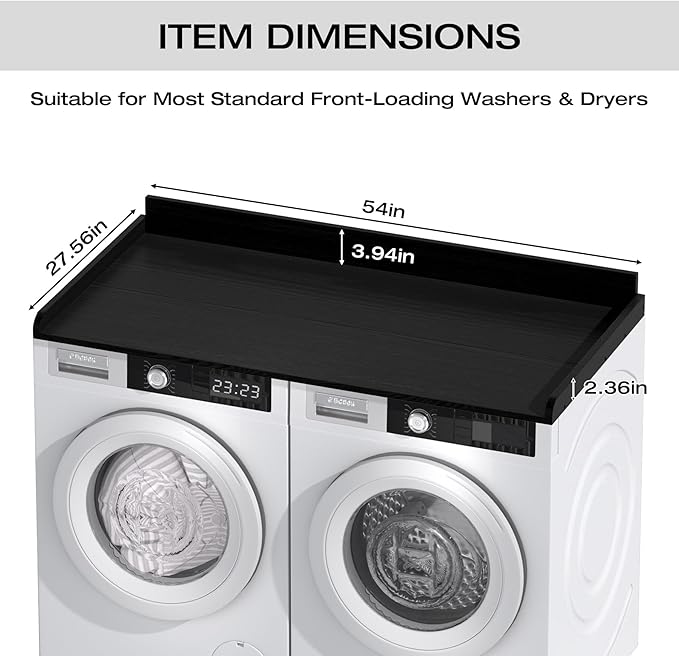Washer Dryer Countertop, Washer Dryer Topper, Solid Wood Washers and Dryers Countertop, 54" Width x 27.5" Depth Laundry Countertop for Laundry Room Organization and Storage,Black