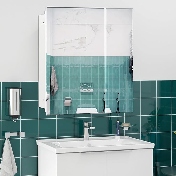 30X26 Inch Large Medicine Cabinet for Bathroom, Lightweight Combined Double Doors Mirrored Cabinet, Non-Assembly Needed, Recessed or Wall Mount, Flexiable Ample Storage, Soft Closing