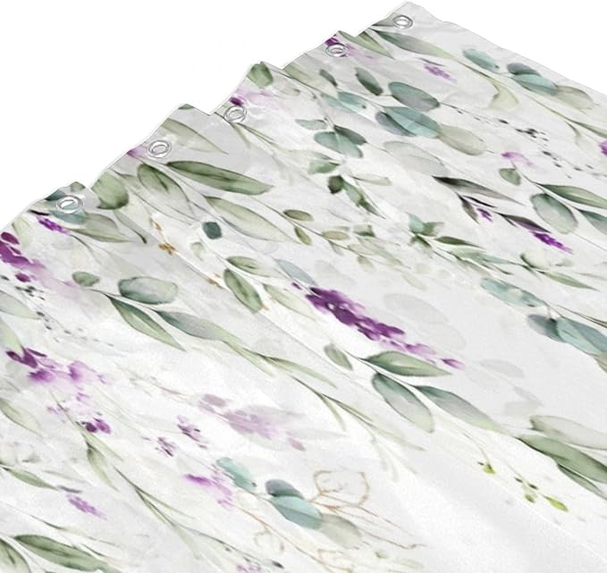 Purple Floral Shower Curtain Watercolor Flowers Modern Minimalist Wildflower Bathroom Decor Fabric Curtains with Hooks 66x72 Inches(168x183cm)