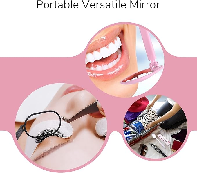 Lash Mirror for Eyelash Extensions, 2inch Foldable Eyelash Mirror for Easy Storage, Light-Weight Adjustable Makeup Mirror for Lash Tech Supplies, White